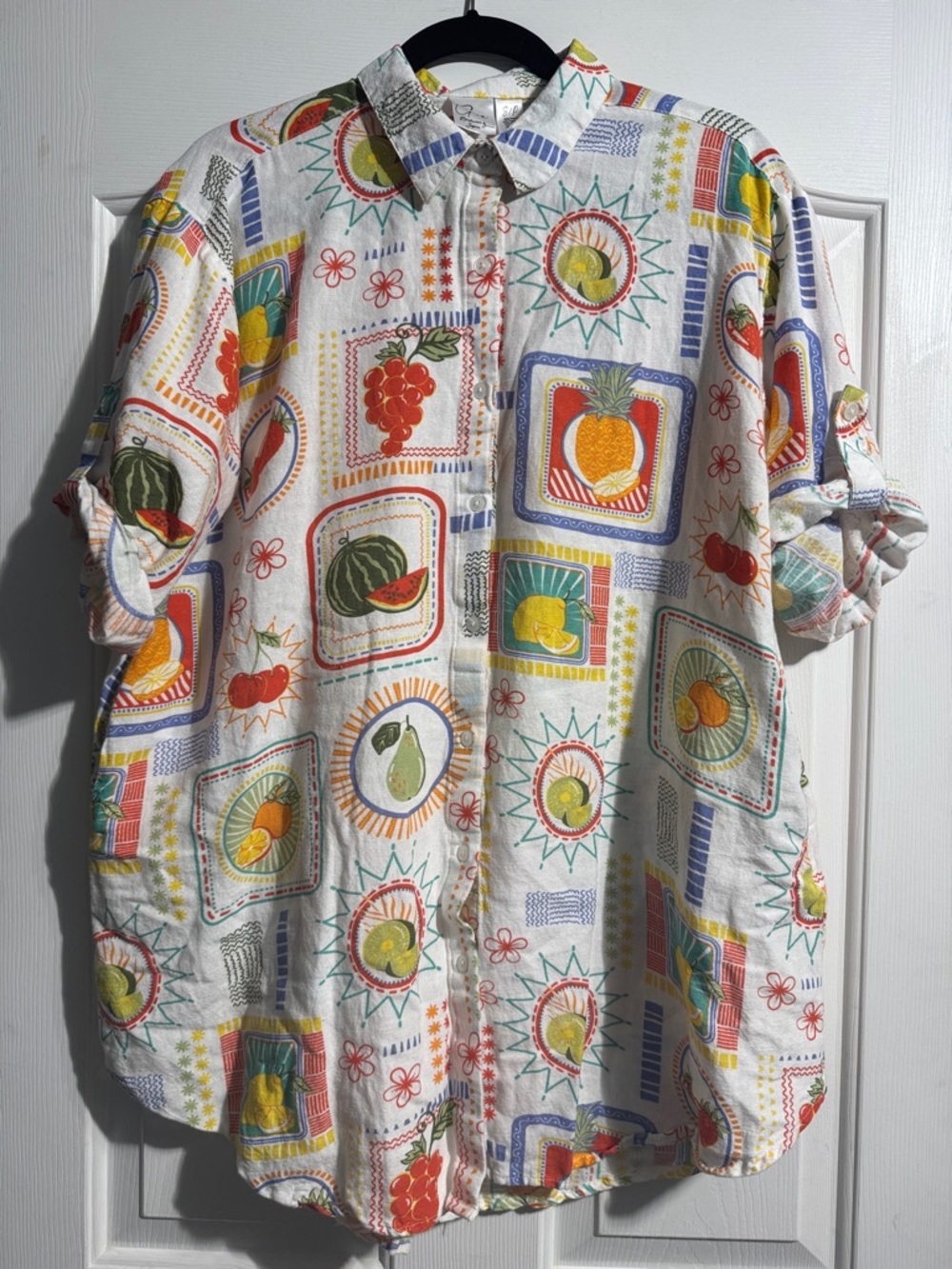 Goa Beachwear by Japna Fruit Print Button-Up Shirt – Size Small (Oversized Fit)